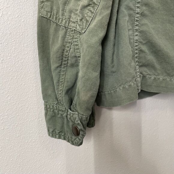 GAP Linen Utility Jacket Womens M Military Green Casual Drawstring Snap Coat - Picture 15 of 16